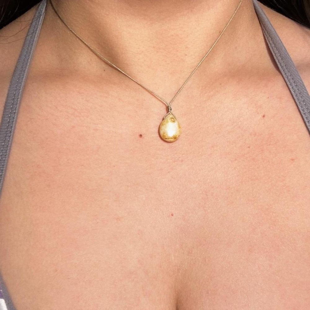 Luster yellow and white dainty boho earthy necklace adjustable cord beaded indie